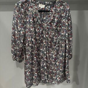 MELLODAY Blue and Red Relaxed 3/4 Sleeve Mini Dress